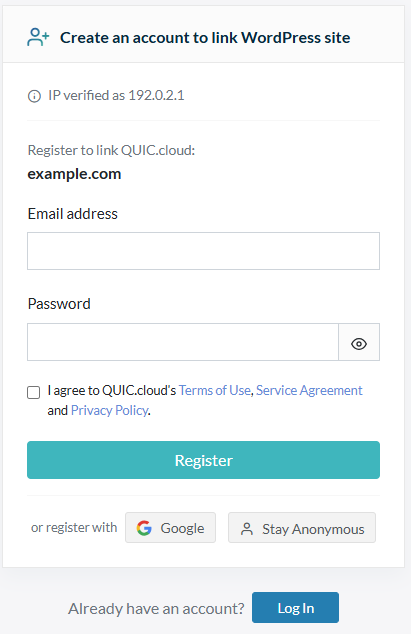 Create a QUIC.cloud account