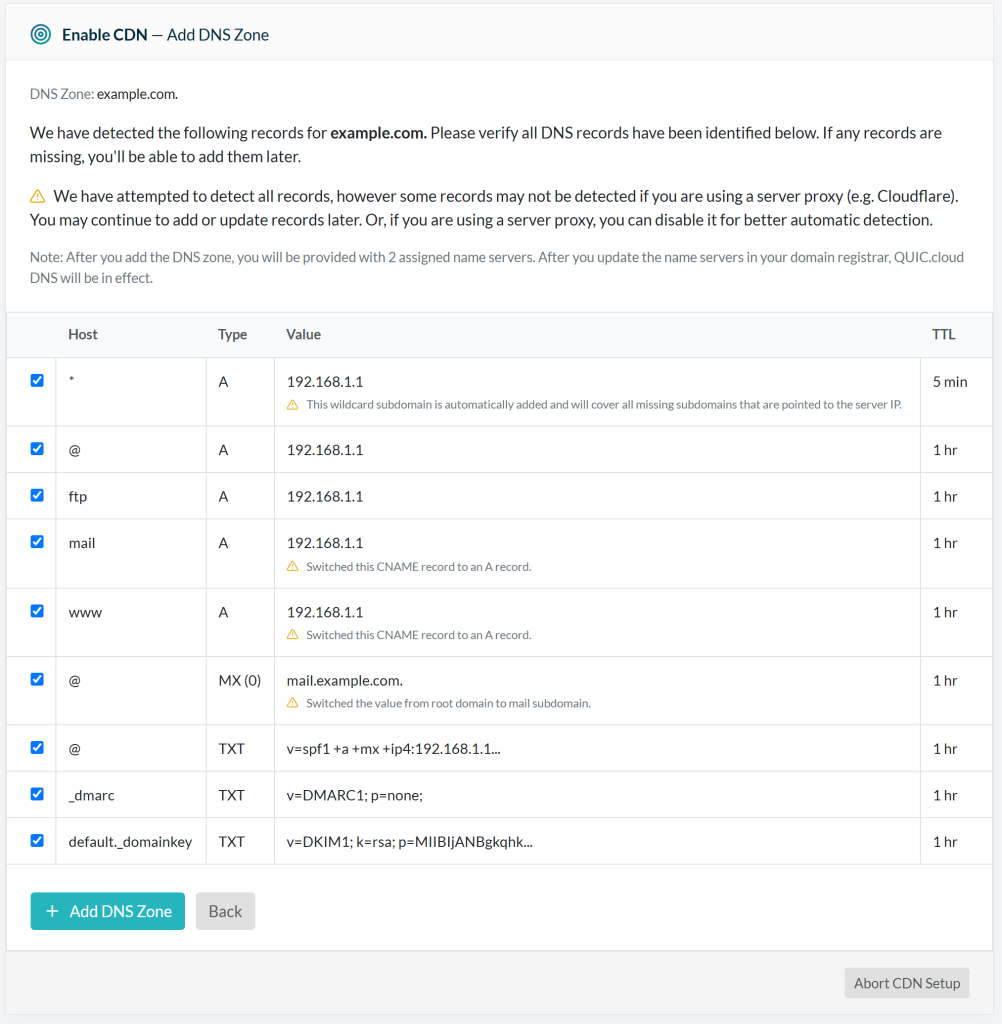Import existing DNS records to QUIC.cloud