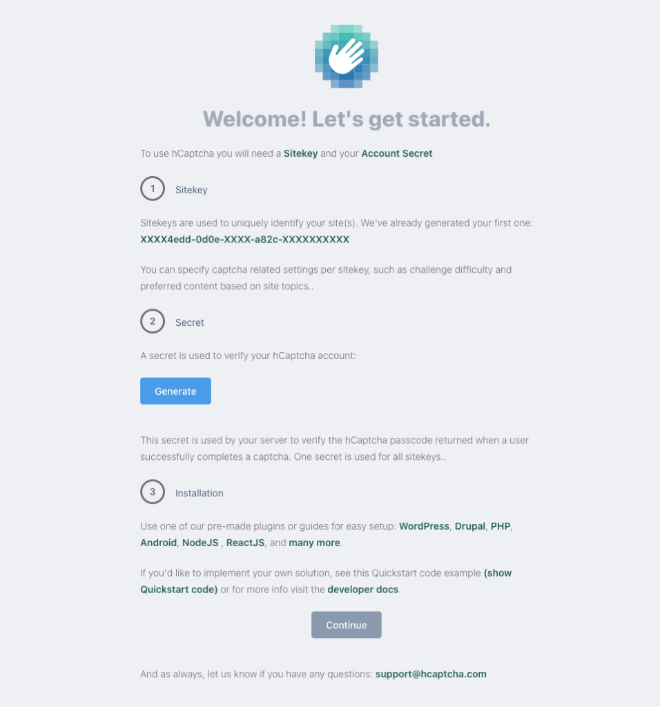 hCaptcha Get Started Screen